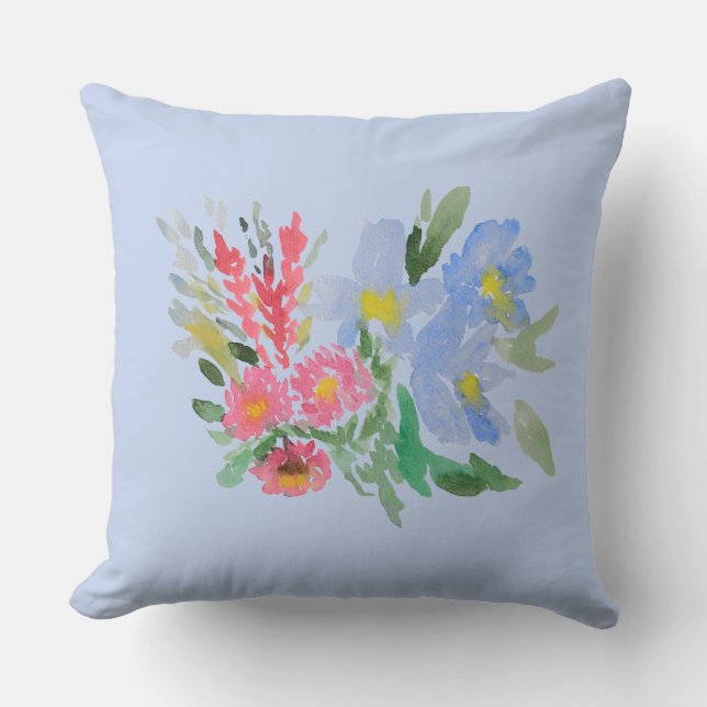 Watercolour bouquet throe pillow kudde (Framsida)