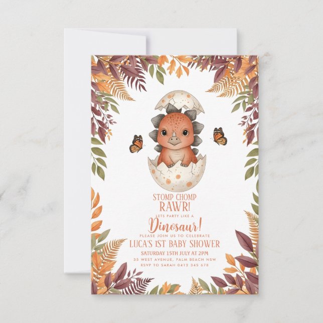 watercolour butterfly Dinosaur Baby Shower Inbjudningar (Framsida)