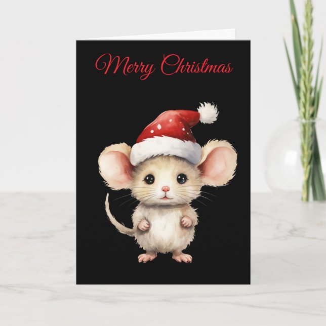 Watercolour Christmas Mouse Helgkort (Framsida)