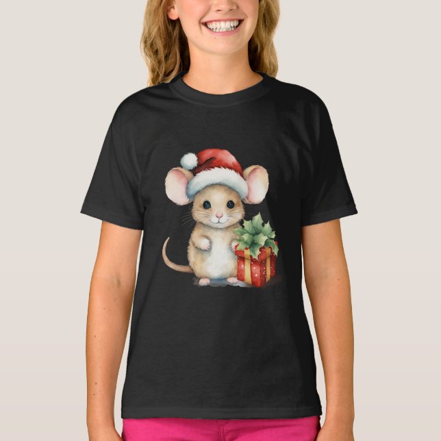 Watercolour Christmas Mouse T Shirt (Framsida)