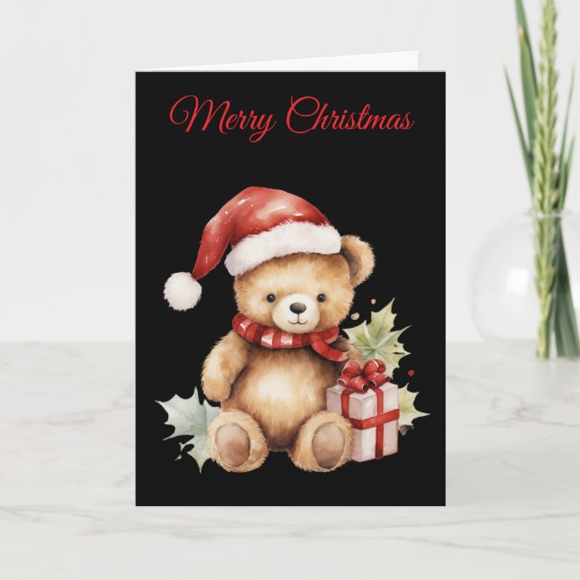 Watercolour Christmas Teddy Bear Helgkort (Framsida)