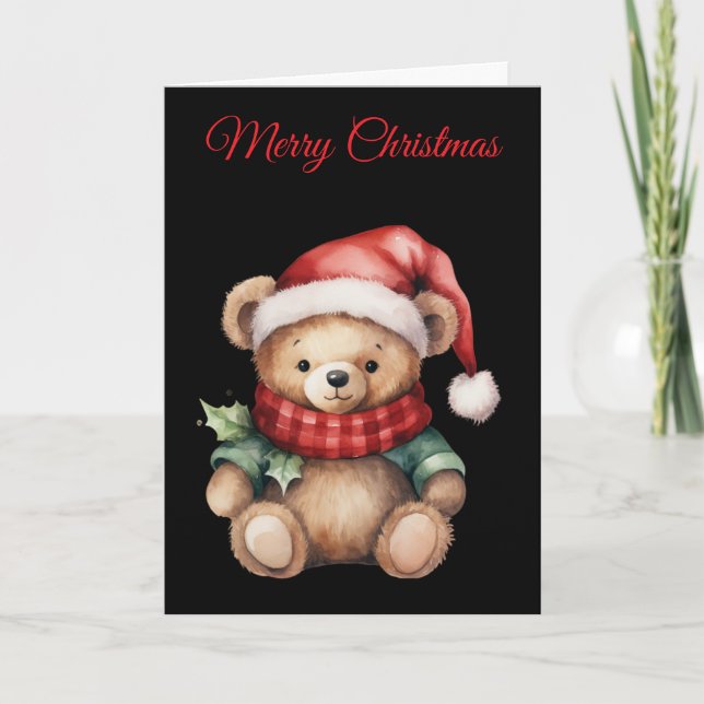Watercolour Christmas Teddy Bear Helgkort (Framsida)