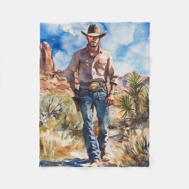 Watercolour Cowboy in Desert Fleecefilt (Framsidan)