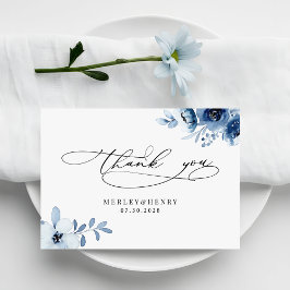 Watercolour Dusty Blue Floral Elegant Wedding Tack Kort