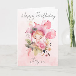 Watercolour Floral Fairy Birthday Card Kort