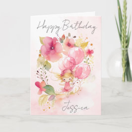 Watercolour Floral Fairy Birthday Card Kort