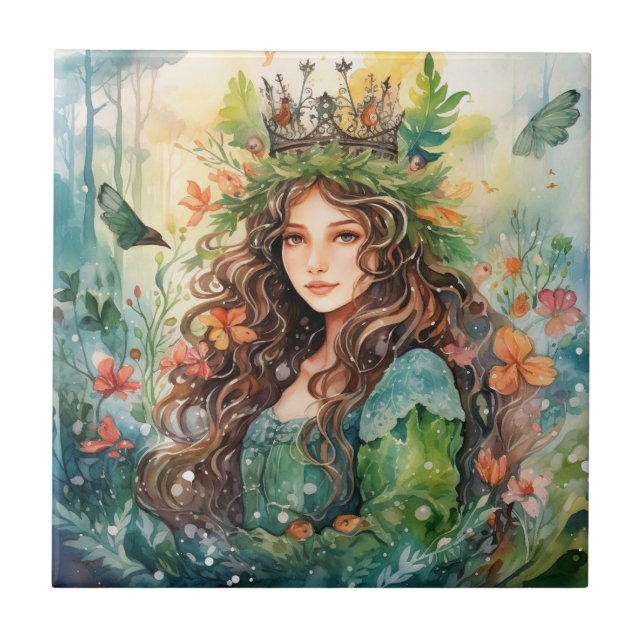 Watercolour Forest Princess Kakelplatta (Framsidan)