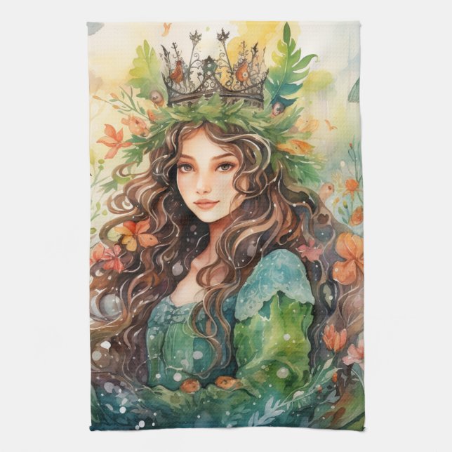 Watercolour Forest Princess Kökshandduk (Vertikal)