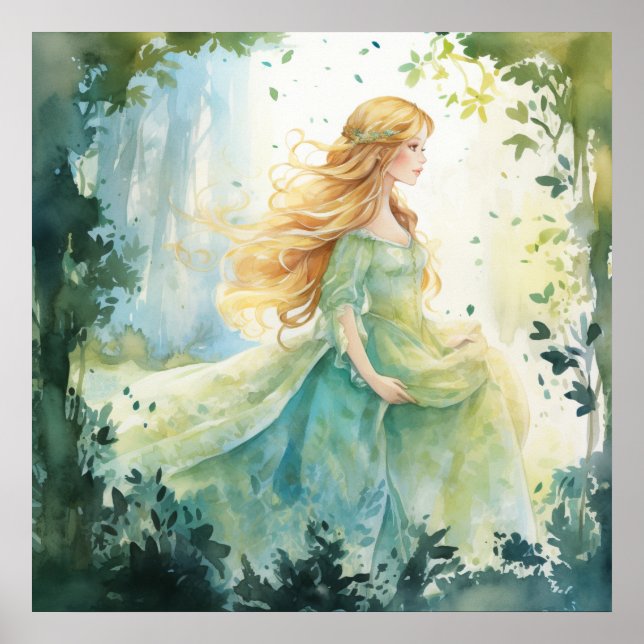Watercolour Forest Princess Poster (Framsidan)