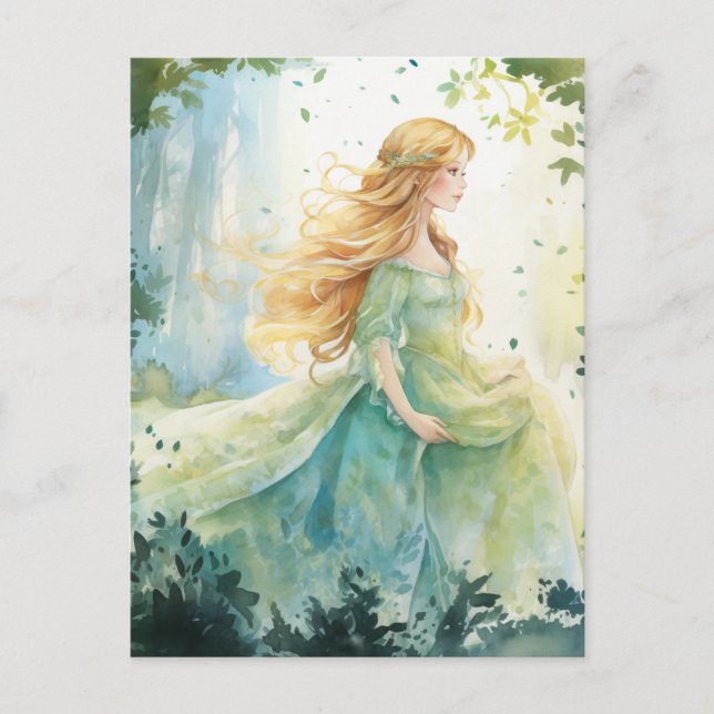 Watercolour Forest Princess Vykort (Framsida)
