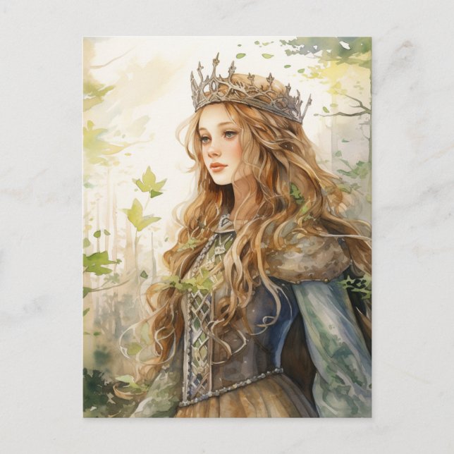Watercolour Forest Princess Vykort (Framsida)