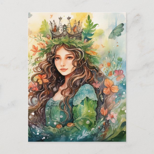 Watercolour Forest Princess Vykort (Framsida)
