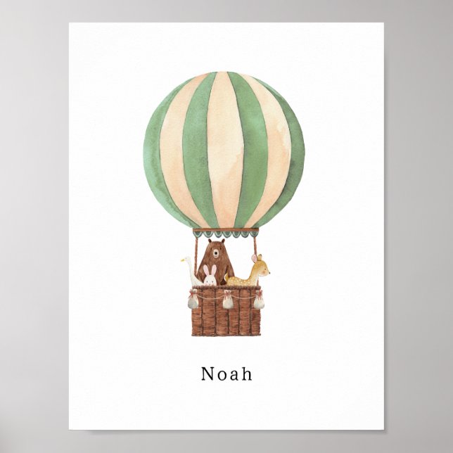 Watercolour Hot Air Balloon Ride Name Poster (Framsidan)