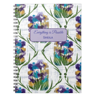 Watercolour Iris Floral Wreath Notebook Anteckningsbok