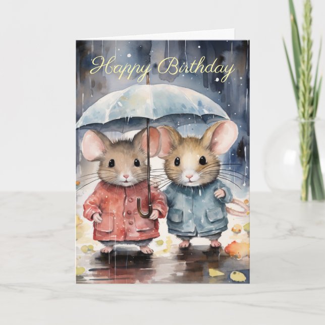 Watercolour Mice in The Rain Kort (Framsida)