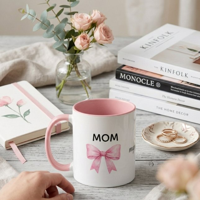 watercolour,pink bow mothers day gift,love mugg (Skapare uppladdad)