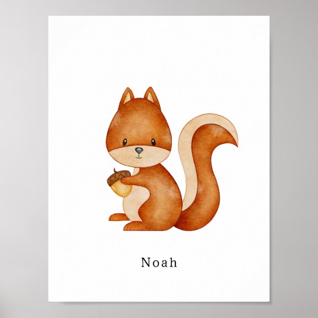 Watercolour Squirrel Forest Animal Name Poster (Framsidan)