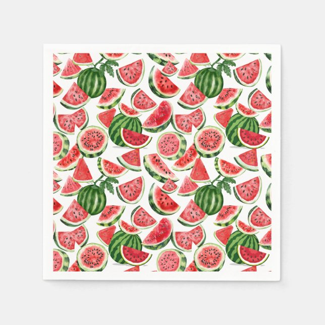 Watercolour Watermelon Napkins – Summer Party Pappersservett (Framsidan)