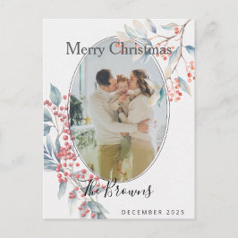 Watercolour Winter Berries Photo X-mas Postcard Helg Vykort