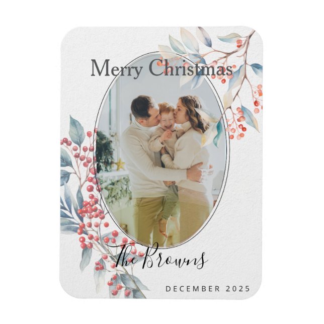 Watercolour Winter Berries X-mas Photo Magnet (Vertikal)