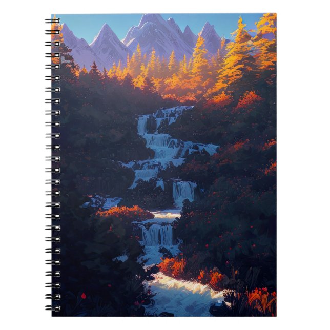 Waterfall Amidst Enchanting Gräs Forest Anteckningsbok (Framsidan)