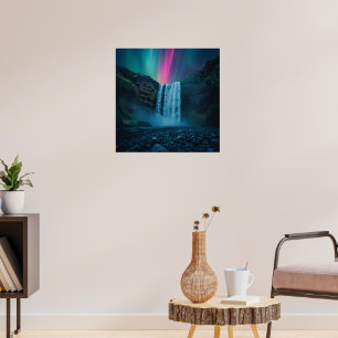 Waterfall Aurora Art-utskrift - Majestisk kvällsvy Poster