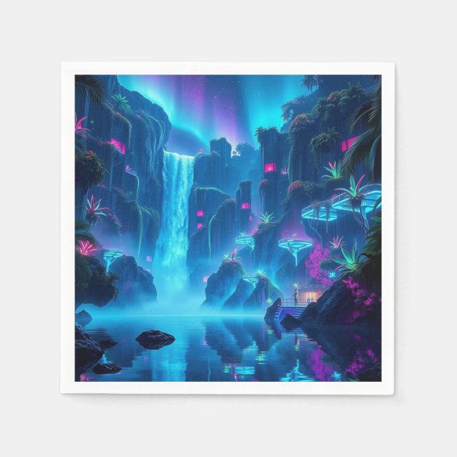 Waterfall Getaway Neon Pappersservett (Framsidan)