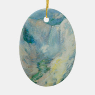 Waterfall i Yellowstone av Twachtman, Vintage Art Julgransprydnad Keramik