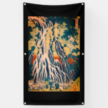 WATERFALL JAPANESE WOODBLOCK SKRIFT HOKUSI Banner