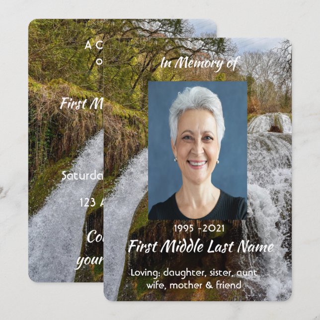 Waterfall Landscape  Celebration  Life Service Inbjudningar (Fram/baksida)