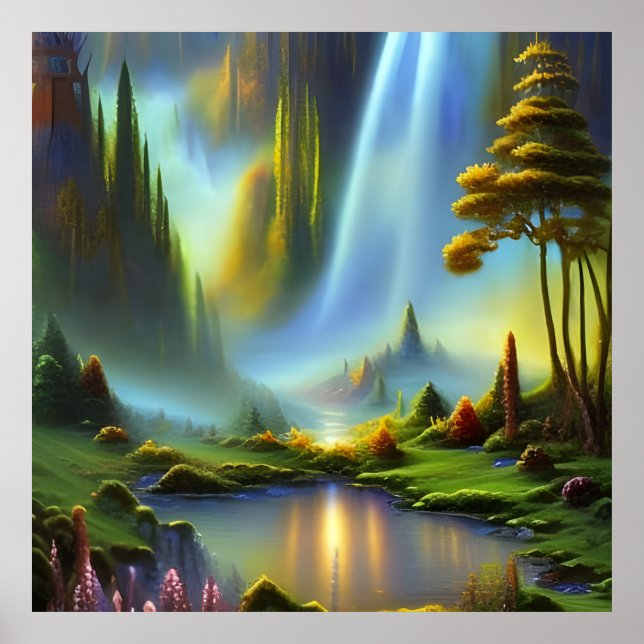 Waterfall Mountain Valley Poster (Framsidan)