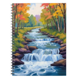 Waterfall Nature Landscape Painting Anteckningsbok