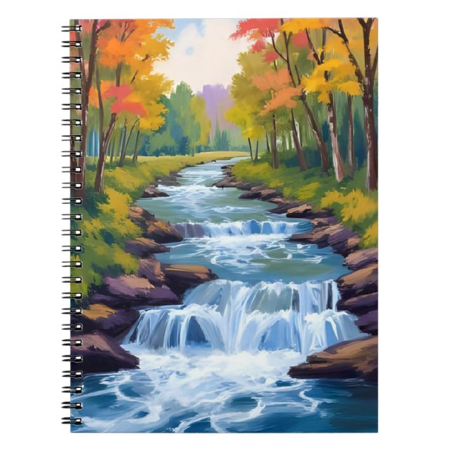 Waterfall Nature Landscape Painting Anteckningsbok (Framsidan)