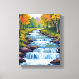 Waterfall Nature Landscape Painting Canvastryck