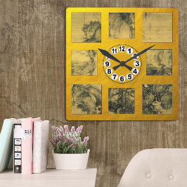 Waterfall och Tidigt Vår av Guo Xi, kinesisk konst Fyrkantig Klocka