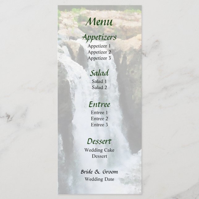 Waterfall Paterson NJ Bröllop Menu Meny (Framsida)