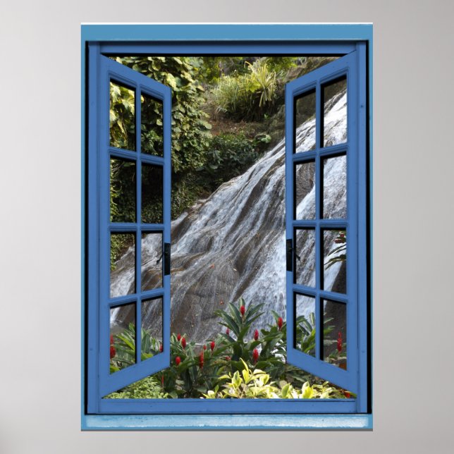 Waterfall Photo Trompe l'oeil Fake Window Poster (Framsidan)