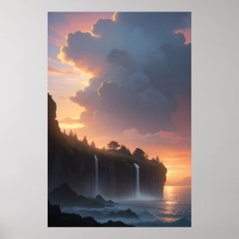 Waterfall Sunset Poster
