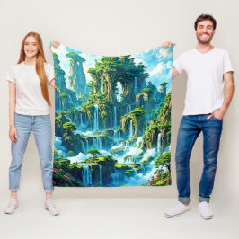 Waterfall Träd Kingdom Dream Fleecefilt