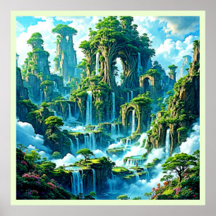 Waterfall Träd Kingdom Dream Poster