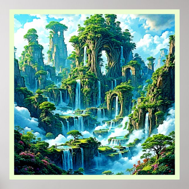 Waterfall Träd Kingdom Dream Poster (Framsidan)