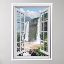Waterfall View Trompe l'oeil Faux Window Poster