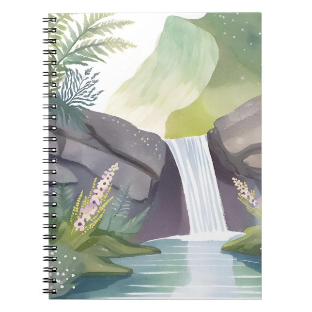 Waterfall Whisper | Nature Watercolor Landscape Anteckningsbok (Framsidan)
