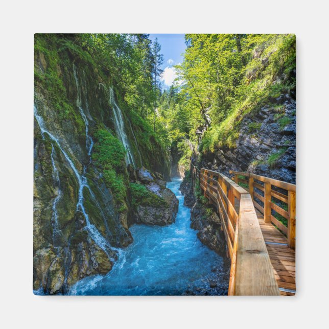 Waterfall Wimbachklamm Gorge Wooden Väg Bavarian Magnet (Framsidan)