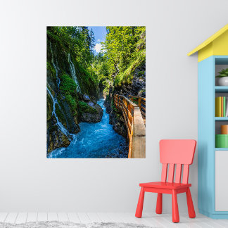 Waterfall Wimbachklamm Gorge Wooden Väg Bavarian Poster