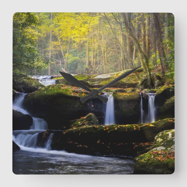Waterfalls | Great Smoky Mountain National Park Fyrkantig Klocka (Framsida)