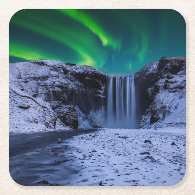 Waterfalls | Skógafoss Waterfall Underlägg Papper Kvadrat (Framsidan)