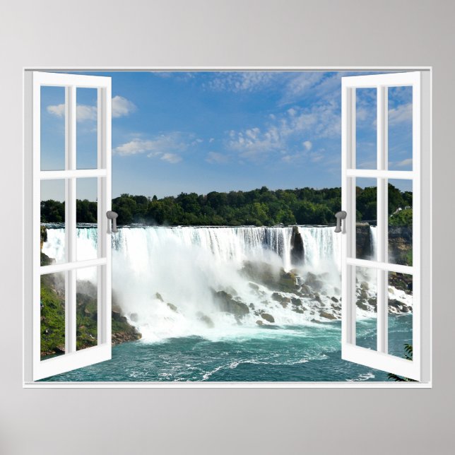 Waterfalls Trompe l'oeil Fake Window View Poster (Framsidan)