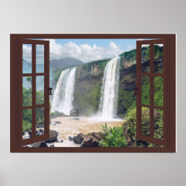 Waterfalls Trompe l'oeil Faux Window Poster
