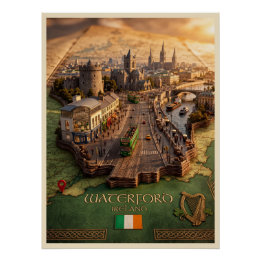 Waterford Irland 3D Kartillustration Affisch Perfect Poster